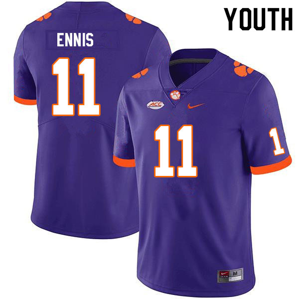 Youth #11 Sage Ennis Clemson Tigers College Football Jerseys Sale-Purple - Click Image to Close